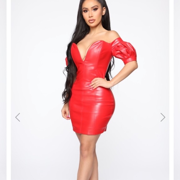 Fashion Nova “I’m About It” Red Off Shoulder Dress Size Medium - Picture 2 of 6